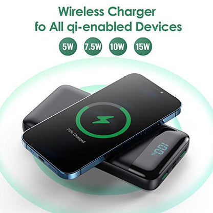 Wireless Portable Charger 30,800mAh with Built-in Cables,15W Wireless Charging 25W PD QC4.0 Fast Charging USB-C Power Bank,Travel Essentials External Battery Pack for iPhone 17/16/15/14,Galaxy,Android - color: Black