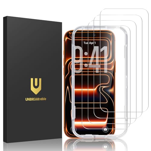 UNBREAKcable 4-Pack iPhone 17 Pro Max Screen Protector, 9H Hardness | 9H tempered glass | 99.99% HD clarity | Double Shatterproof|alignment frame easy install | case-friendly - size: iPhone 17 Pro Max