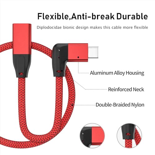 Right Angle USB C Extension Cable 0.6FT, USB-C 3.2 Male to Female Cable - color: RED, size: 0.6FT