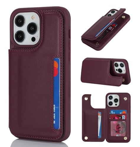 iCoverCase Compatible with iPhone 14 Pro Case with Card Holder, Wallet Case for Women Men RFID Blocking PU Leather Protective Phone Case 6.1 Inch (Wine Red) - color: Wine Red