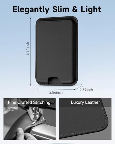 Magnetic Wallet Card Holder Compatible with iPhone 17 16 15 14 13 12 Pro Max Plus, Strong N52 Magnet Phone Wallet with RFID Blocking, Slim Vegan Leather Stick on Pocket for Daily Minimalist, Black