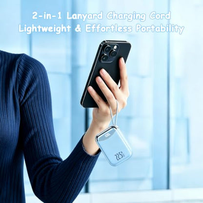 10000mAh Portable Charger with Built-in USB-C & Light-ning Cables, 22.5W Fast Charging Power Bank, Travel Battery Pack with LED Display for iPhone Samsung Android – Flight Approved - color: Cyan