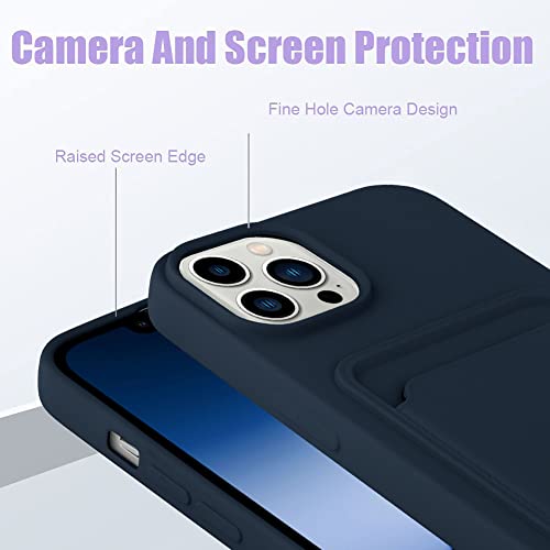 MZELQ Compatible with iPhone 14 Pro Max Case Card Holder -Blue | Wallet Cover,Camera Protection + Screen Protector Soft Card Slot Phone Case - color: Blue, size: iPhone 14 Pro Max