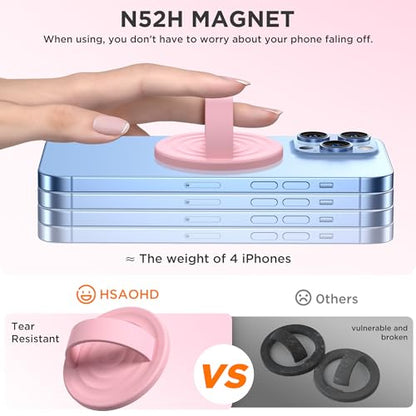 Upgraded Magnetic Phone Grip, Liquid Silicone Soft and Portable, Removable Finger Loop Ring Grip Holder for iPhone, Strong Magnetic Attraction, Compatible with MagSafe Phone Case, Pink - color: Pink