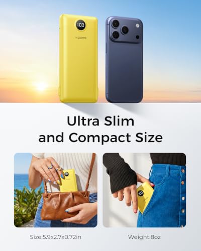 VEGER Portable Charger for iPhone, Power Bank Built in Cables and Wall Plug - color: Yellow
