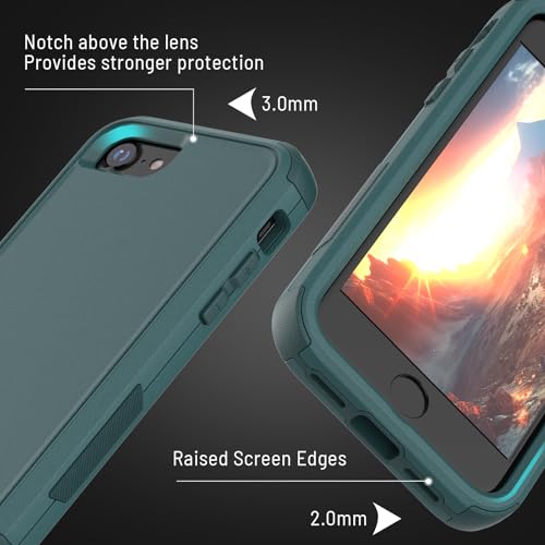 X-belmox Heavy Duty Phone Case for iPhone SE 2022 (3rd Gen) with Glass Screen Protector, 3 in 1 iPhone SE 2020 Case [Shockproof] Rugged Protective [Drop Proof] iPhone 7/8 case 4.7" - Dark Green - color: Dark Green