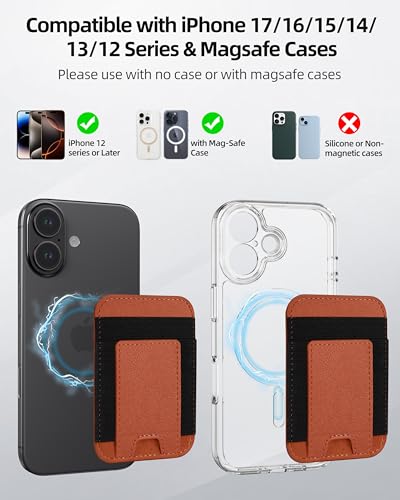 Upgraded for Magsafe Wallet, 7 Card Holder, RFID Blocking, Strongest Magnet | Magnetic Wallet for iPhone 17/16/15/14/13/12 Series, for iPhone Wallets Magsafe with 2 Card Slots, Vegan Leather, Brown-2 - color: Brown-Upgraded
