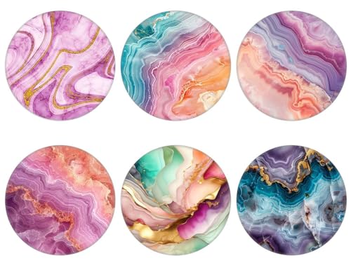 (6 Pack) Collapsible Cell Phone Grip for Smartphones,Expanding Cellphone Holder for Phone - Purple Pink Marble