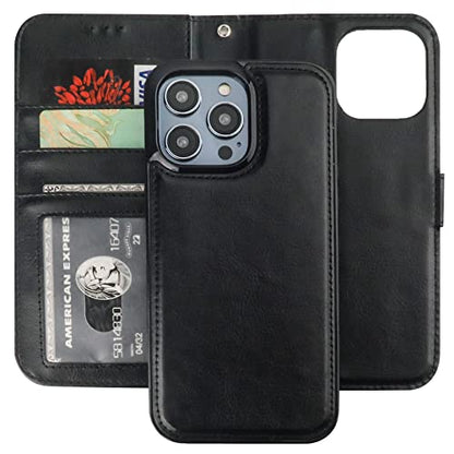 Bocasal Detachable Wallet Case Card Holder for iPhone 14 Pro Max Black | RFID Blocking Kickstand Card Slots Holder PU Leather Magnetic Shockproof Wrist Strap Removable Flip Protective Cover 6.7 inch - color: Black