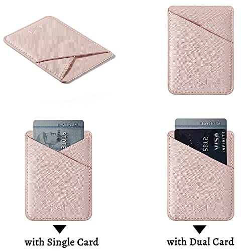 PU Leather Phone Card Holder Stick On Back of Cell Phone Wallet - color: Pink