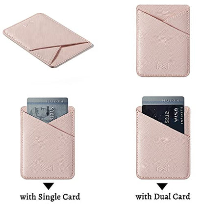 PU Leather Phone Card Holder Stick On Back of Cell Phone Wallet - color: Pink
