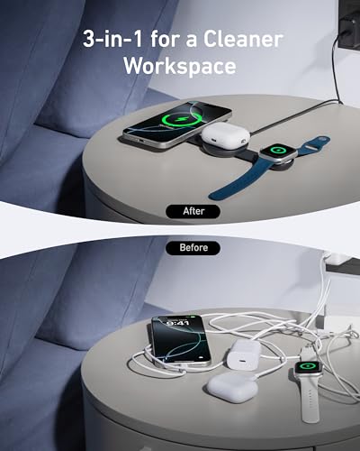 Anker MagGo UFO 3-in-1 MagSafe Compatible Qi2 15W Charging Station - color: Black Stone