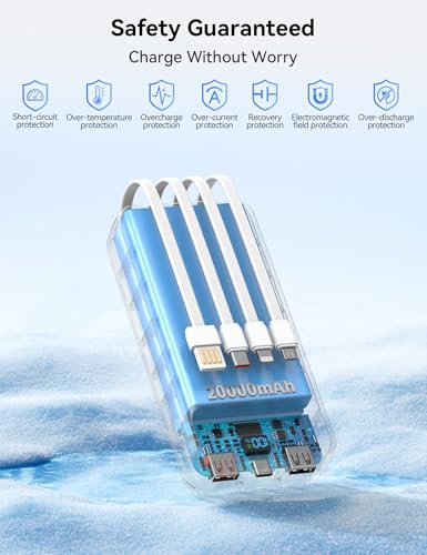 Nusyddy Portable Charger 20000mAh with 4 Built-in Cables & 6 Outputs White - color: Ivory