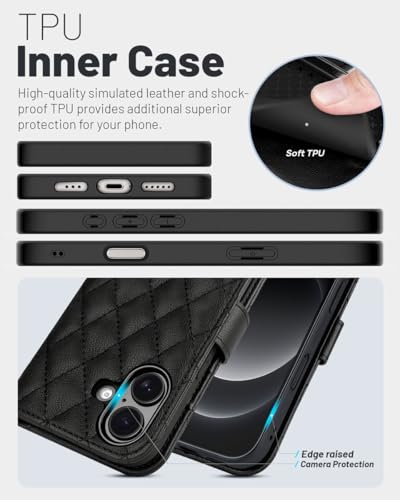 OCASE for iPhone 17 Wallet Case, Card Holder, Diamond Check Black | RFID Blocking, Kickstand, Magnetic Closure, PU Leather Flip Folio, Shockproof TPU Shell, Protective Phone Cover (6.3") 2025 - color: Diamond Check Black