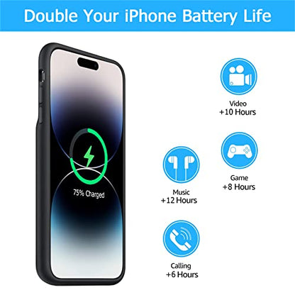 Battery Case for iPhone 14 Pro Max, [12000mAh] Enhanced Portable Protective Qi Wireless Charger Case Battery Pack with CarPlay Wireless Charging Case Compatible for iPhone 14 Pro Max (6.7 inch)-Black - size: iPhone 14 Pro Max