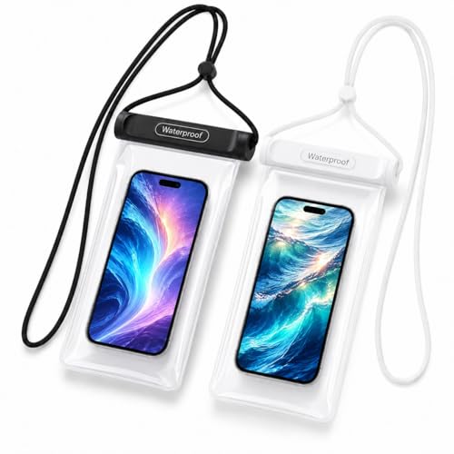 OKEA 2-Pack IPX8 Waterproof Phone Pouch, Universal Cellphone Dry Bag for Devices up to 7.2", Touchscreen & Underwater Photo Friendly, Secure Knob Lock Case for Swimming, Diving, Beach, Travel Clear