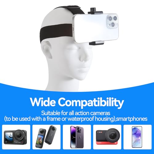 Head-Mounted Mobile Phone Holder,First-Person View Video Outdoor Live Shooting Bracket with Phone Clip(4"-7") for iPhone Samsung Smartphones and GoPro Insta360 Sony DJI Action Camera Head Mount Strap