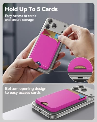 TWZKG for MagSafe Wallet, 5 Cards Holder with Stand, Magnetic Phone Wallet Stand for iPhone 17/16/15/14/13/12 Pro Max Air Plus Series, RFID Blocking Vegan Leather,Hot Pink - color: Hot Pink