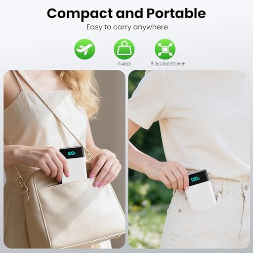 Portable Charger with Built-in AC Plug and Cables,13800mAh All in One USB C Fast Charging Power Bank,Travel Essentials Portable Phone Charger Battery Pack for iPhone 17/16/15/14,Galaxy,Android-White - color: White