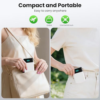 Portable Charger with Built-in AC Plug and Cables,13800mAh All in One USB C Fast Charging Power Bank,Travel Essentials Portable Phone Charger Battery Pack for iPhone 17/16/15/14,Galaxy,Android-White - color: White