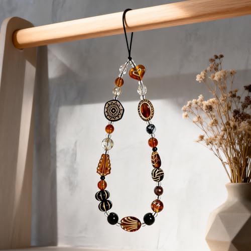 Cute Beaded Camera Wrist Strap for Phone, Digital Camera Charm Lanyard, Pearl Beaded Chain for Bag Keychain Gift - color: Brown Bead 2