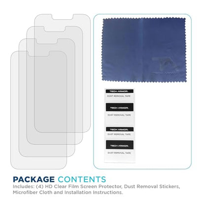 Tech Armor Screen Protector for iPhone 17e, 16e, 14, 13 Pro HD Film, 4-Pack - size: iPhone 17e/16e/ 14 / iPhone 13 / 13 Pro-6.1 Inch
