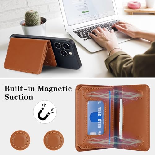 Lipvina For iPhone MagSafe Wallet with Kickstand - Magnetic Card Holder RFID Blocking Compatible with iPhone 17/16/15/14/13/12 Series Pro/Max/Plus (Brown) - color: Brown