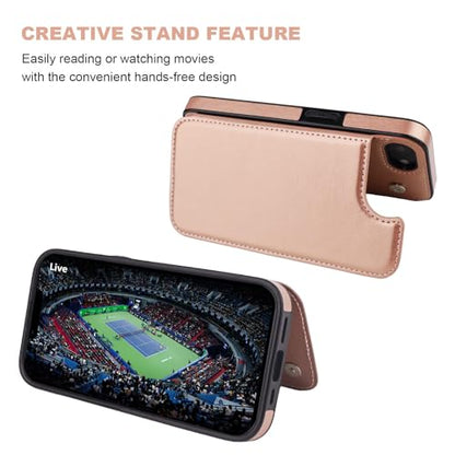 ONETOP for iPhone 17e/16e Wallet Case with Credit Card Holder,Rosegold | Kickstand,ID/Cash Holder,Case Wallet with Card Slots,Double Magnetic Clasp,Durable PU Leather Shockproof Cover for Women Men - color: Rose Gold