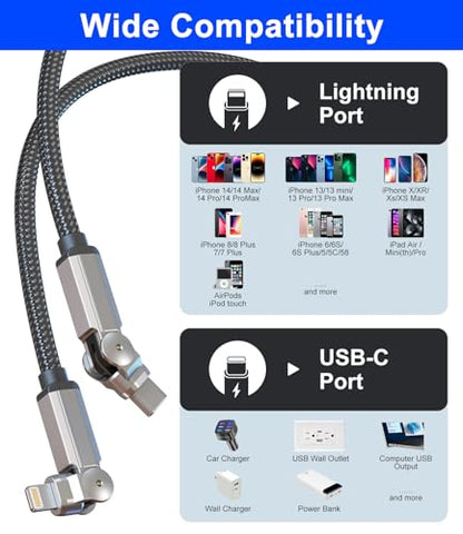 Swivel iPhone Charger 90 Degree USB C to Lightning Cable - 180° Dual Rotating Swivel Connectors, 3A Fast Charging & 480Mbps Data Sync, MFi Certified iPhone Charger for CarPlay, iPhone 14/13/12/11/X/8 - color: 180 Degree Rotating USBC Lightning Cable 2M