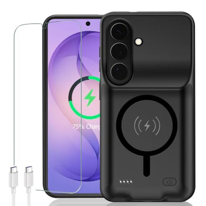 Battery Case for Galaxy S26 Plus,Upgraded 12000mAh Rechargeable Portable Extended Battery Pack Supported Qi Wireless Charging Case Compatible with Galaxy S26 Plus(6.7 inches) Charging Case-Black - size: Galaxy S26 Plus
