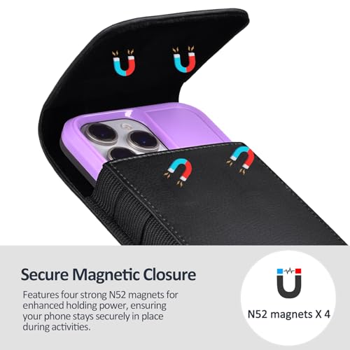 ACCKUO Leather Phone Holster with Strong Metal Belt Clip and Magnetic Closure Compatible with iPhone 16/15/14/13/12 Pro and Non-Pro, Galaxy S25 S24 S23 S22, M-Black - color: Black, size: Medium