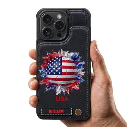 Personalized Soccer Water Phone Case - Country Flags Gift For Soccer Lovers Boys Girls Custom Name Protective Cover Sport Fanatic Team Player Tournament Coach Birthday Present Durable Smartphone Shell