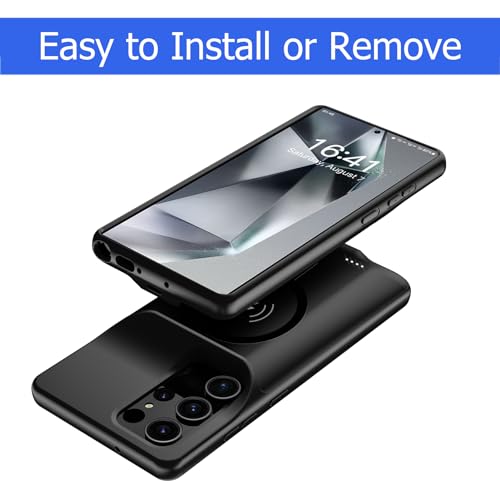 Battery Case for Galaxy S24 Ultra, 12000mAh Extended Portable Protective Case Backup Power Bank Wireless Charger Case Compatible with Galaxy S24 Ultra 6.8inch Charging Case with Screen Protector-Black - size: Galaxy S24 Ultra