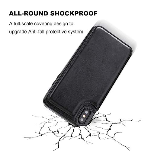 ONETOP for iPhone Xs Max Wallet Case with Credit Card Holder,Black | Kickstand,ID/Cash Holder,Case Wallet with Card Slots,Double Magnetic Clasp,Durable PU Leather Shockproof Cover for Women Men - color: iPhone Xs Max 6.5" Black