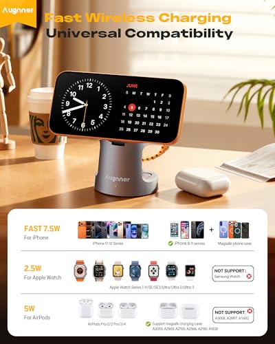3 in 1 Charging Station for Apple Compatible with MagSafe Foldable Wireless Charger, Magnetic Charger with Night Light for iPhone 18/17/16/15/14/13/12, Apple Watch & AirPods - color: Starry grey