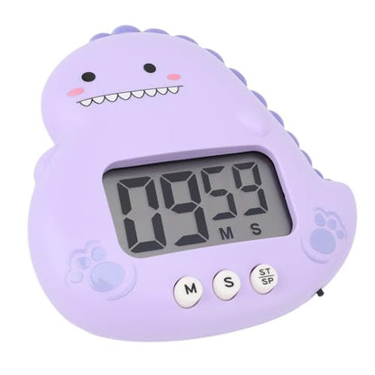Cute Dinosaur Timer, Large LCD Display Battery Powered Magnetic Foldable Stand Countdown Alarm Clock for Kids Teachers Home Office Purple - color: Purple
