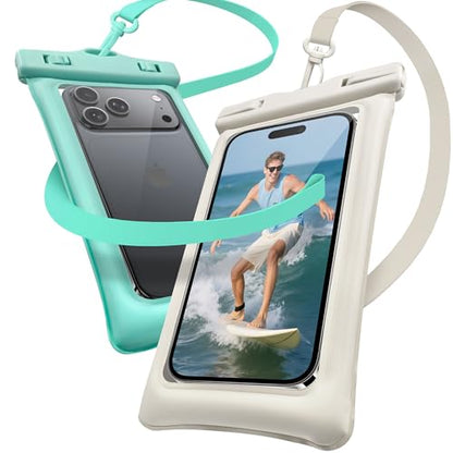 Floating Waterproof Phone Pouch 2 Pack - Dual Floatable Airbags Up to 7.2", IPX8 Waterproof Phone Dry Bag with Lanyard for Beach, for iPhone 17 16 15 Samsung Galaxy Etc., White + Lake Blue - color: White + LakeBlue