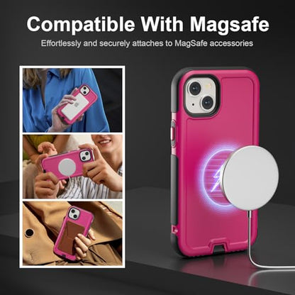 Follaroma Magnetic for iPhone 14 Case, Heavy Duty Phone Cases,Hot Pink,6.1" | Compatible with MagSafe, Heavy Duty Shockproof,Military-Grade Anti-Drop Protective,Dual Layer Magnetic Protection Phone Cover - color: Hot Pink, size: iPhone 14 6.1''
