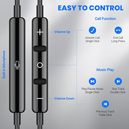 USB C Headphones Wired for Samsung S26 S25 Ultra S24 S23 Fe S22, Black - color: Black