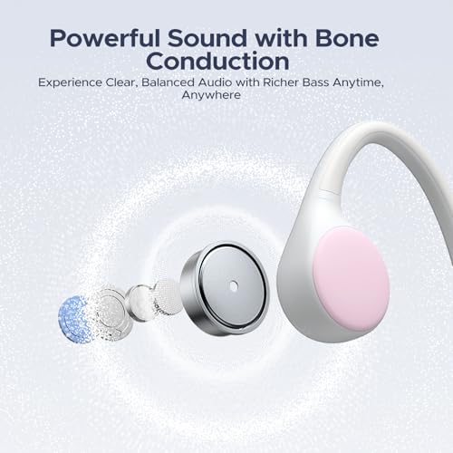 Bone Conduction Headphones, Open-Back Bluetooth Wireless Sports Headphones, IP66 Sweatproof, 10-Hour Battery Life, with Microphone, Suitable for Cycling, Running, Fitness（White）