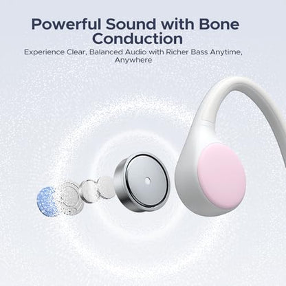 Bone Conduction Headphones, Open-Back Bluetooth Wireless Sports Headphones, IP66 Sweatproof, 10-Hour Battery Life, with Microphone, Suitable for Cycling, Running, Fitness（White）