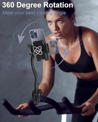 Gooseneck Phone Holder for Wheelchair, Bike, Spin Bike, Stroller, Boat, Mic Stand, Scooter, Treadmill, Handlebar Cell Phone Clamp for iPhone 16/15/14/13 Pro Max, Galaxy, All 4-7" Smartphones
