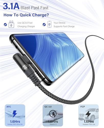 USB to USB C Cable 3.1A Fast Charge Right Angle CarPlay 3.3ft 2-Pack Black - color: Black, size: 3.3ft+3.3ft