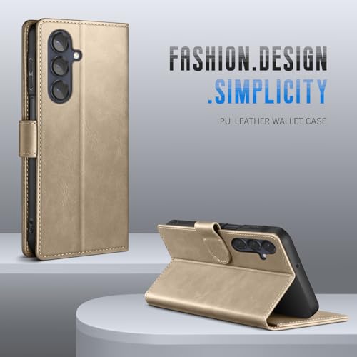Wallet Case for Samsung Galaxy S25 5G, Golden | RFID-Blocking Card Holder, Kickstand, Magnetic Closure, PU Leather Folio Flip Cover, Protective Women Men Cases - color: Golden, size: Samsung Galaxy S25