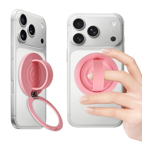 Upgraded Magnetic Phone Grip&Phone Stand, Liquid Silicone Soft and Portable Phone Ring, Removable Finger Loop Ring Grip Holder for iPhone, Strong Magnetic , Compatible with MagSafe Phone Case Pink - color: Pink