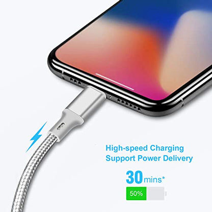 USB C to Lightning Cable, 5 Pack PD Fast iPhone Charger Cord (Silver) - color: Silver, style: USB-C to L