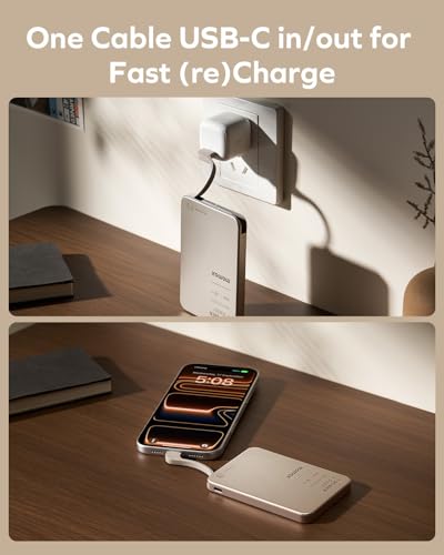 MOMAX 0.3" Slim Portable Charger with Built in Cable USB C Battery Pack (No Wireless) 5000mAh, PD 20W Fast Charging Power Bank for iPhone 17/16/15, Samsung Galaxy, Google Pixel, Android, iPad, AirPods - size: 5000mAh