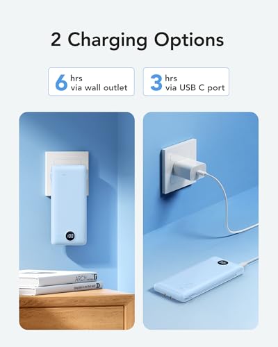 VRURC Portable Charger AC Plug and Built-in-Cables 10000mAh Fast Charging - color: Blue