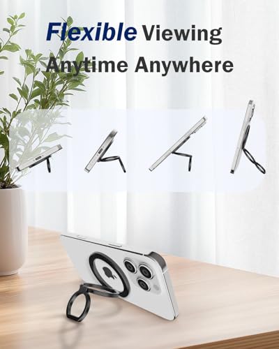 Phone Grip for MagSafe,360°& 180°Rotation Magnetic Phone Ring Holder with Kickstand,Dual-Ring Thin Phone Stand for 17/16/15/14/13/12 Series-Black - color: Black