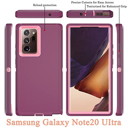 YmhxcY Note 20 Ultra Case with Self Healing Flexible TPU Film[2 Pack] and Camera Lens Screen Protective Film[2 Pack], Heavy Protection Cover for Galaxy Note 20 Ultra-Wine Red and Rose Pink - color: SF-Wine Red/Rose Pink